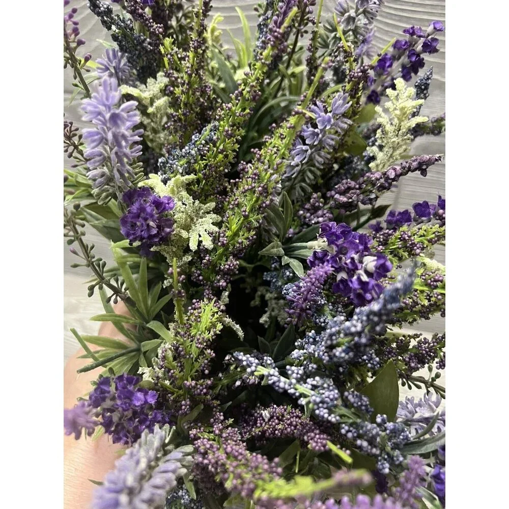 Faux Floral Lavender in Metal Planter Flower Arrangement Spring Cottagecore